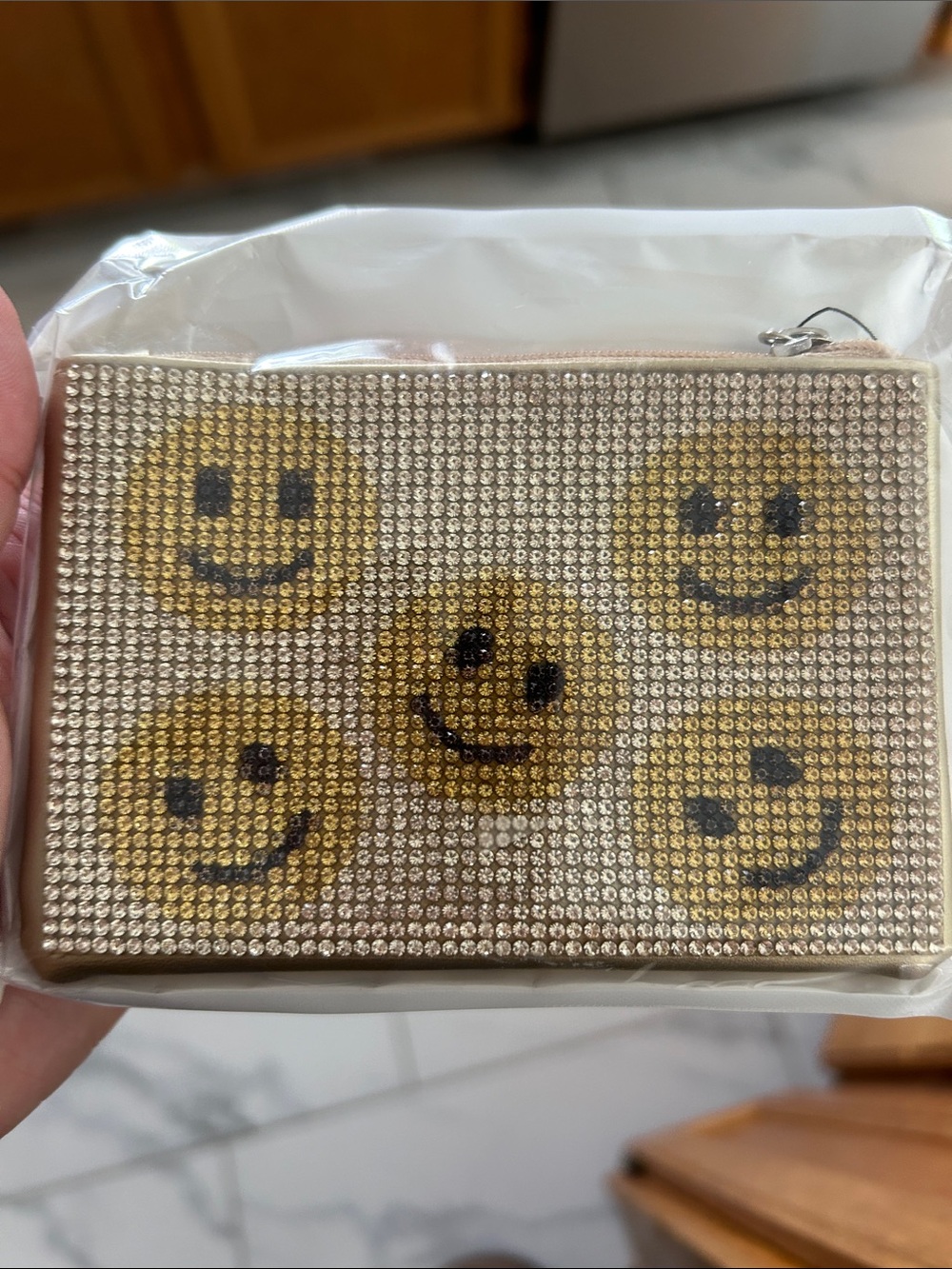 4/$100 Smiley Crystal Embellished Clutch Bag in Gold wallet